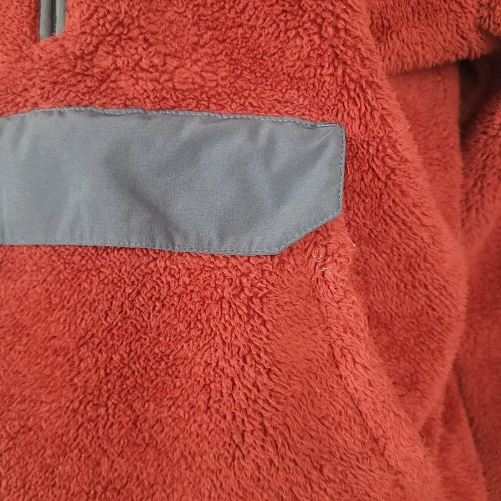 The North Face Jacket Medium Red Fleece Hooded Quarter Zip Anorak Campshire
